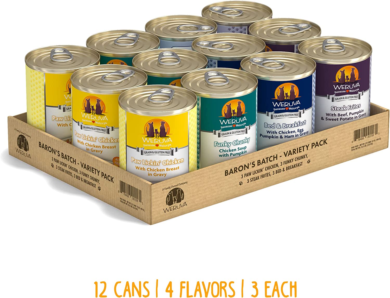 Weruva Baron-s Batch Variety Pack Grain-Free Canned Dog Food 14 Ounce (Pack of 12)