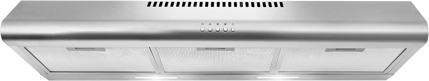 COSMO COS-5MU36 Under Cabinet Range Hood Ductless Convertible Duct. Slim Kitchen Stove Vent with. 3 Speed Exhaust Fan. Reusable Filter and LED Lights in Stainless Steel (36 inch)