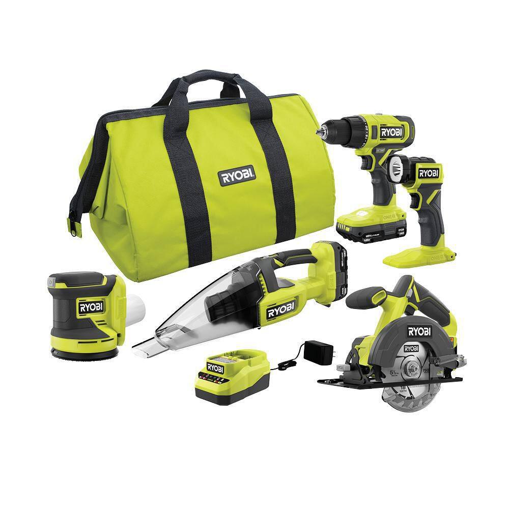 Ryobi PCL1503K2 ONE+ 18V Cordless 5-Tool Combo Kit with (2) 1.5 Ah Batteries. Charger. and Tool Bag