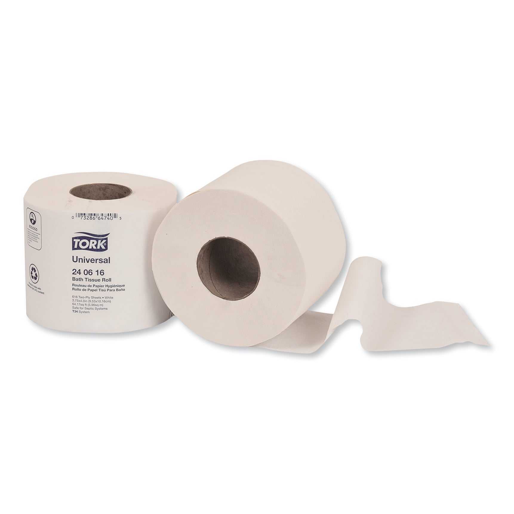 Tork Universal Toilet Paper. Septic Safe. 2-Ply. White. 616 Sheets/Roll. 48 Rolls/Carton -TRK240616