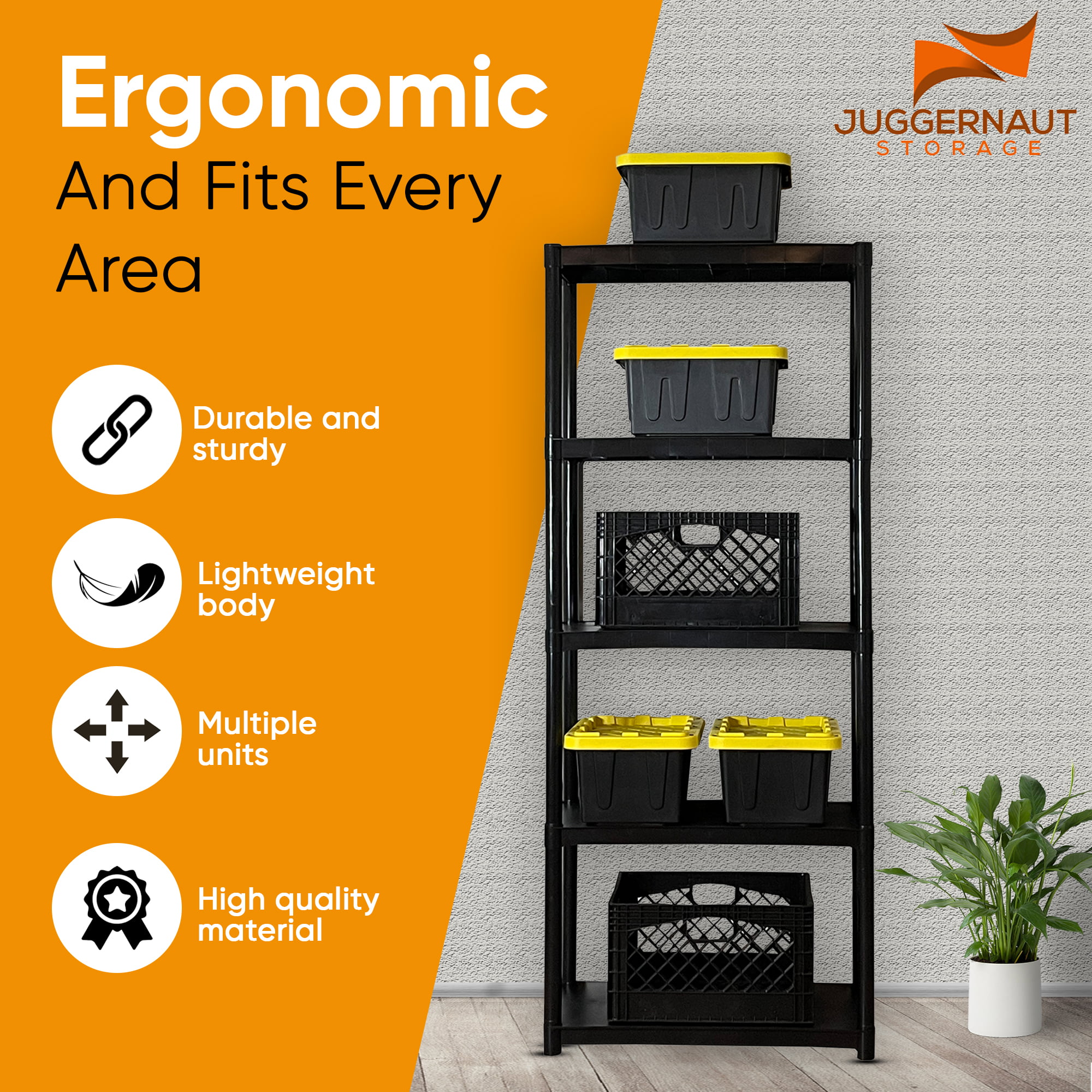 Juggernaut Storage 30″W x 14″D x 70″H 5-Shelf Garage Shelves. Black