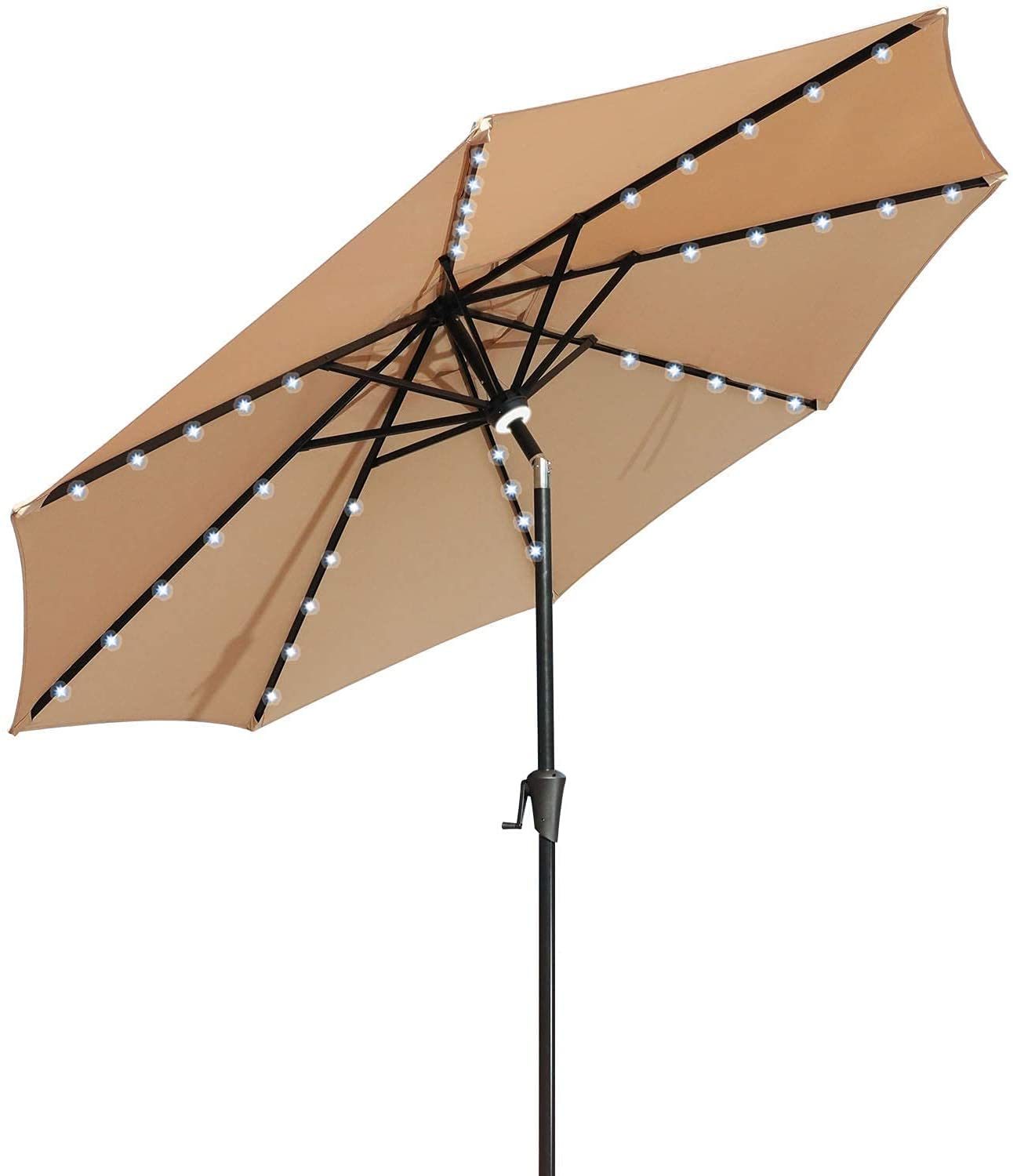 GOLDSUN Patio 9 Ft Market Outdoor Aluminum Table Umbrella with Solar LED Led lights and Push Button Tilt (Beige)
