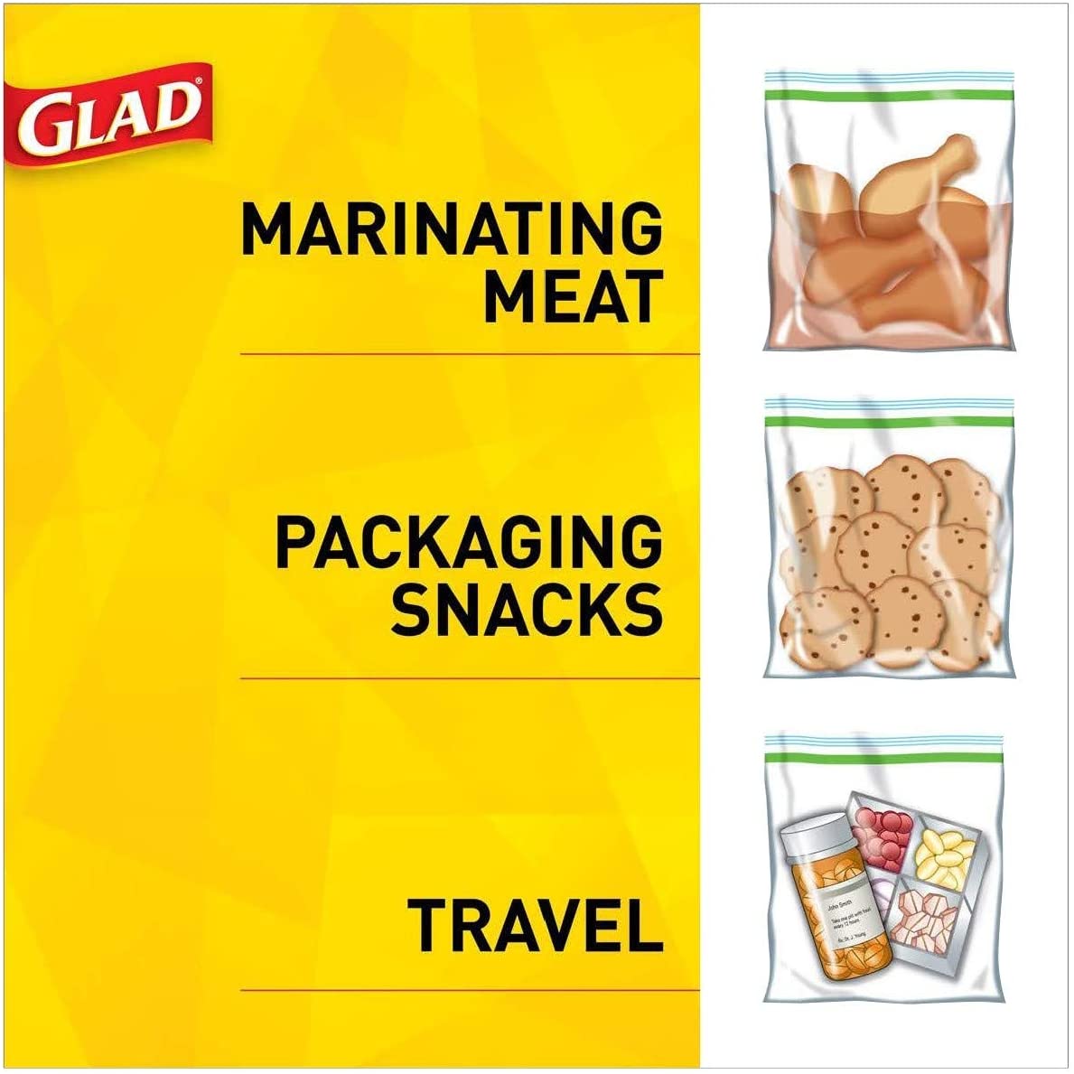 Glad Zipper Food Storage Plastic Bags - Gallon Size - 50 Count. 4 Pack
