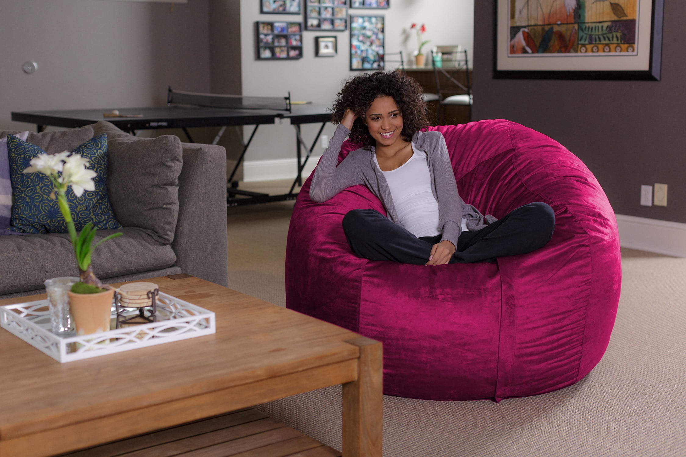 Sofa Sack Bean Bag Chair. Memory Foam Lounger with Microsuede Cover. Kids. Adults. 5 ft. Magenta
