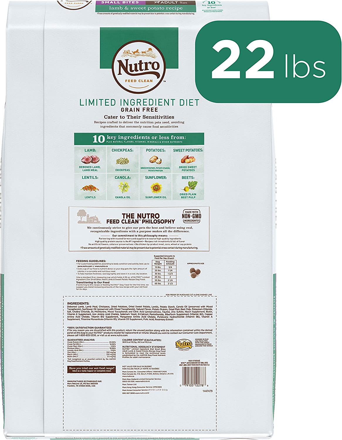 NUTRO Limited Ingredient Diet Small Bites Adult Dry Dog Food Lamb & Sweet Potato Recipe 22 Pound (Pack of 1)