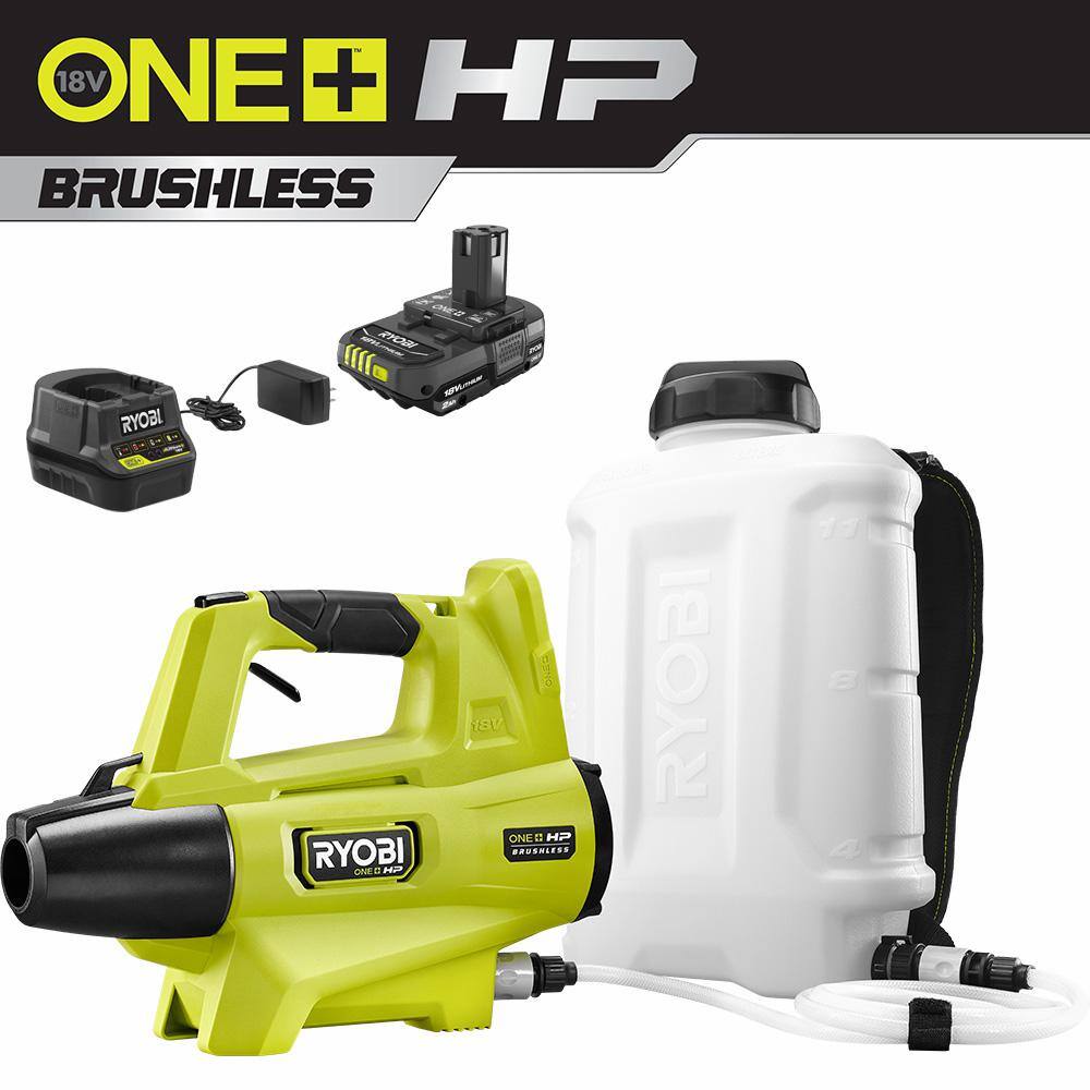 RYOBI P2880 ONE+ HP 18V Brushless Cordless 3 Gal. Backpack Fogger/Sprayer with 2.0 Ah Battery and Charger