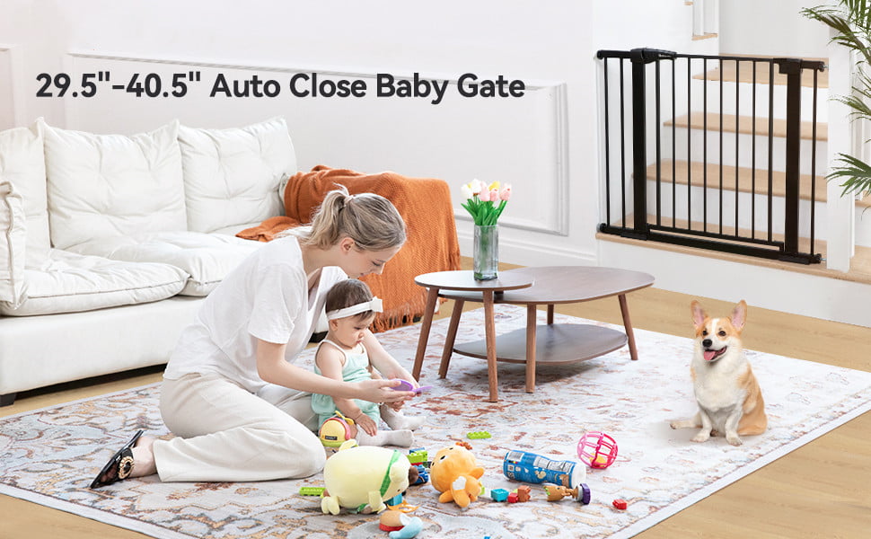 KingSo 29.5″-40.5″ Extra Wide Baby Gate Baby Fences. 30″ Tall Kids Play Gate Large Pet Gate with Swing Door For Doorway Stairs. Black