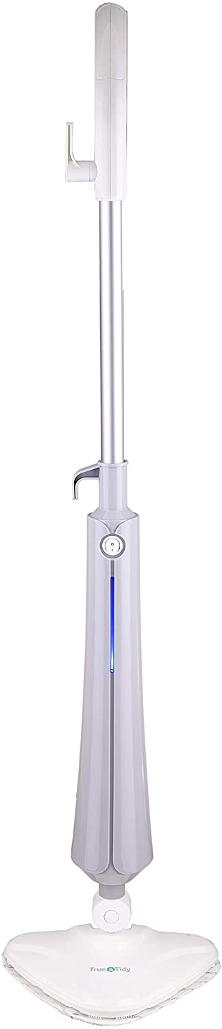 True & Tidy. Multi-Surface Heavy Duty Steam Mop. Includes Steam Mop. 1 Steam Mop Pad. Carpet Glider. & Water Cup. STM-300. Gray
