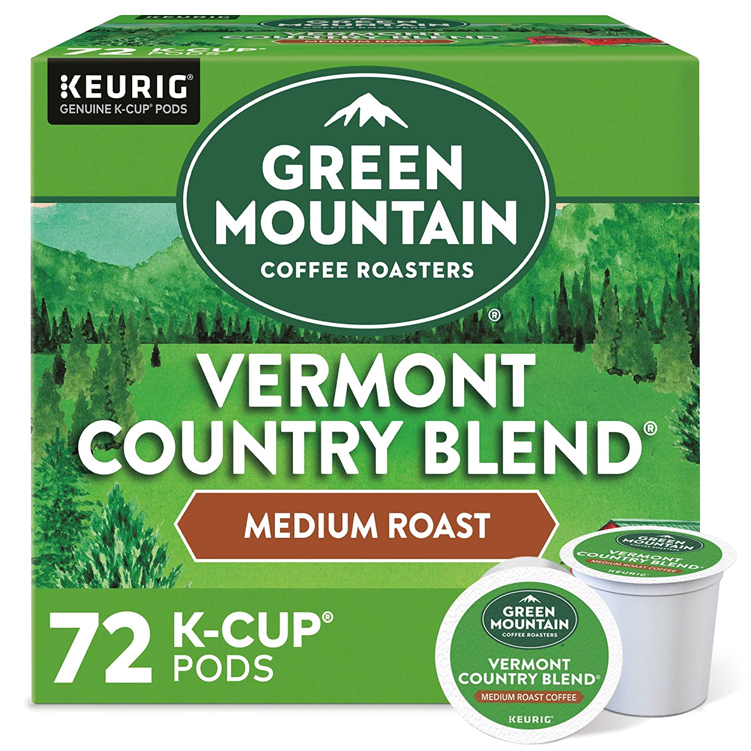 Green Mountain Coffee Roasters Vermont Country Blend. Single-Serve Keurig K-Cup Pods. Medium Roast Coffee. 12 Count. 6 Pack