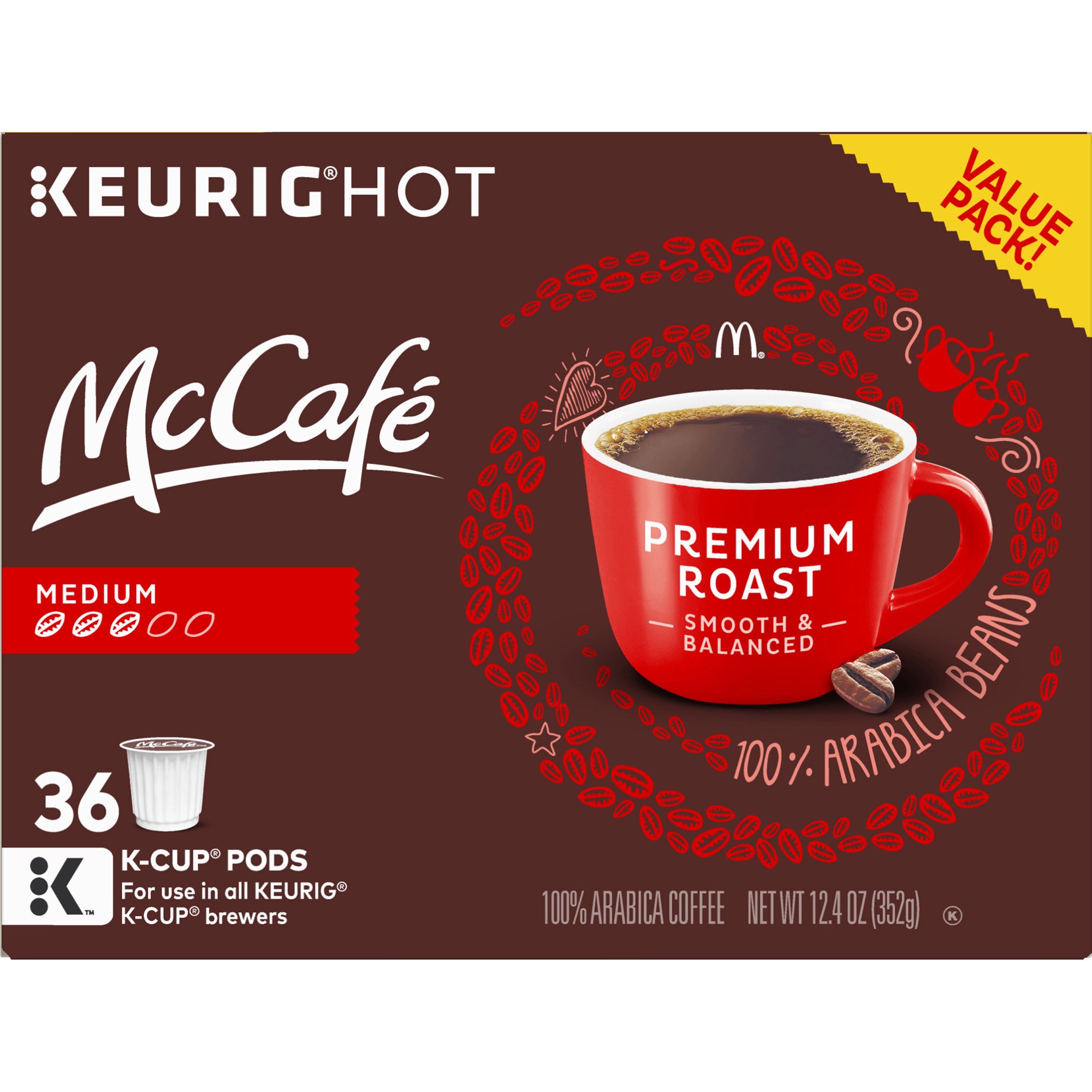 McCafe Premium Roast Medium Coffee K-Cup Pods Caffeinated 36 ct 12.4 oz Box