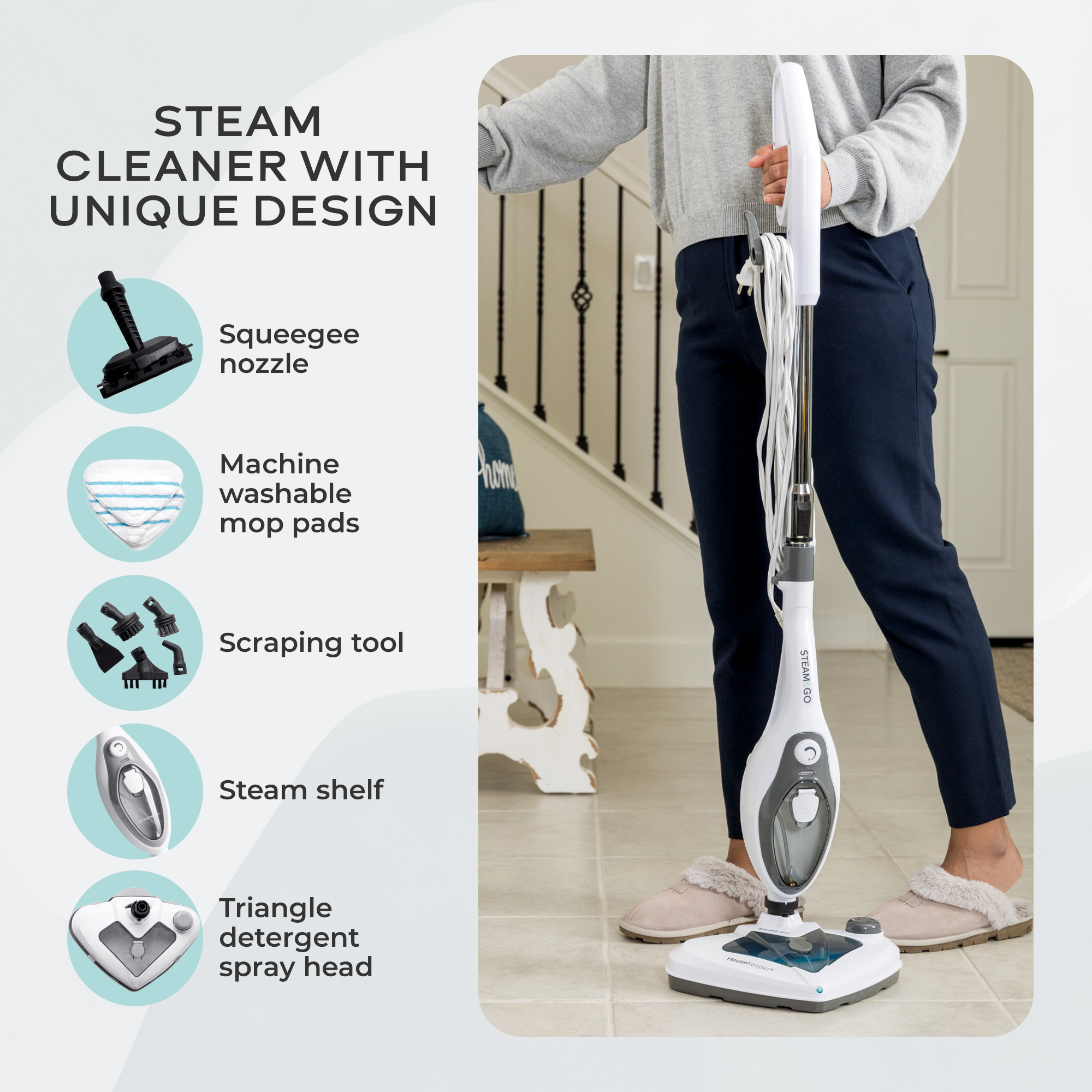 Steam and Go - 8-in-1 Steam Cleaner for Floors. Garments. & Upholstery. 2-Tank Refilling System