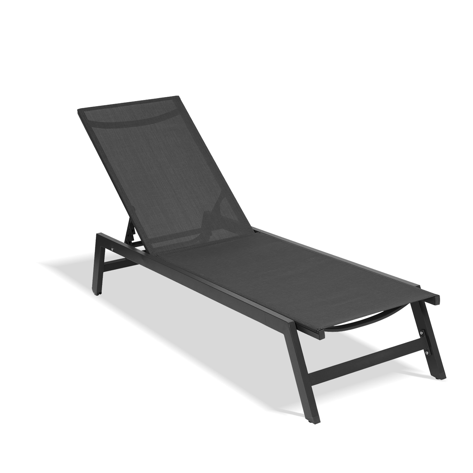 Clihome Patio Chair Metal Frame Stationary Chaise Lounge Chair(s) with Black Textilene Sling Seat