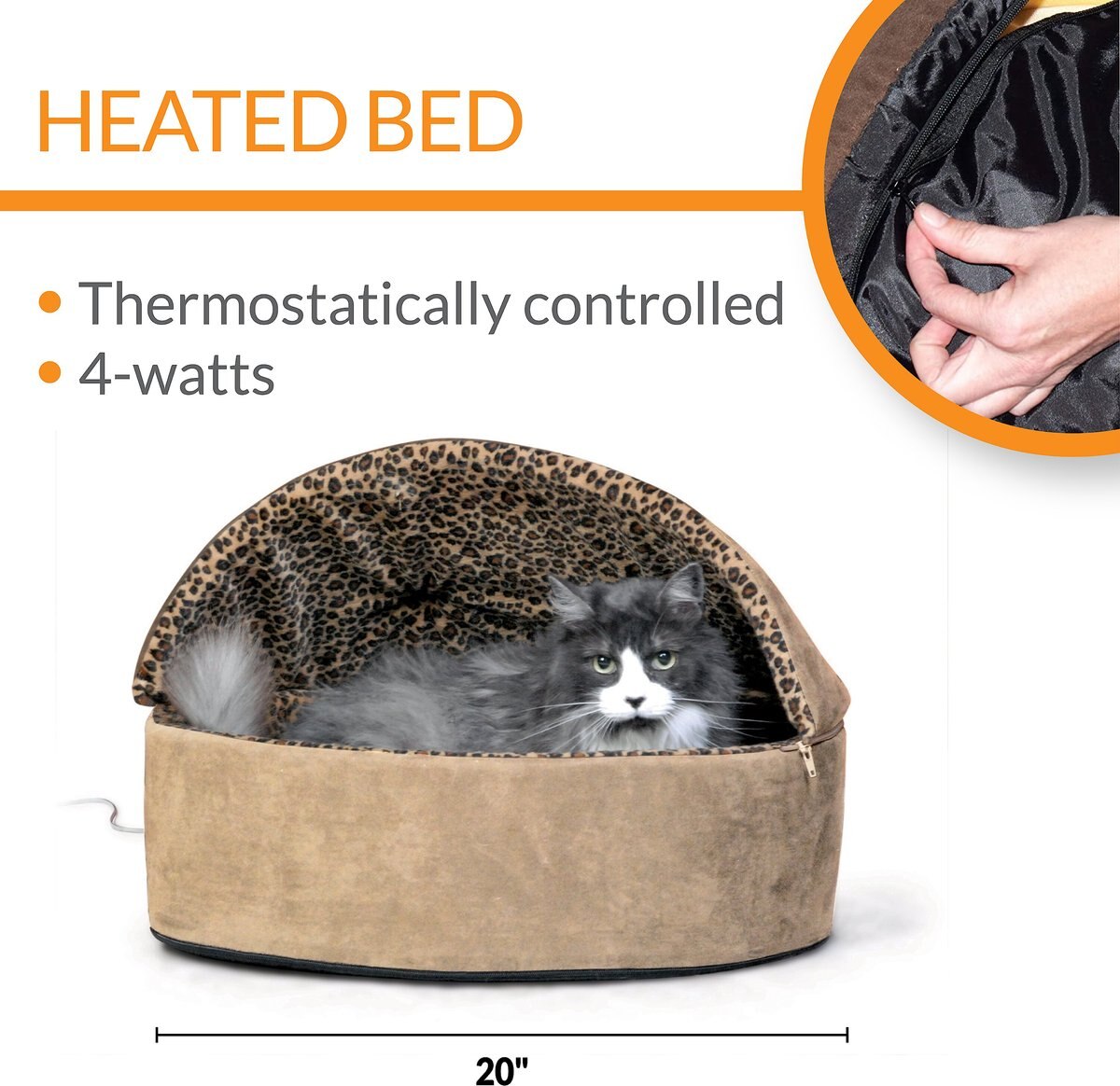 K&H Pet Products Thermo-Kitty Deluxe Hooded Cat Bed. Tan