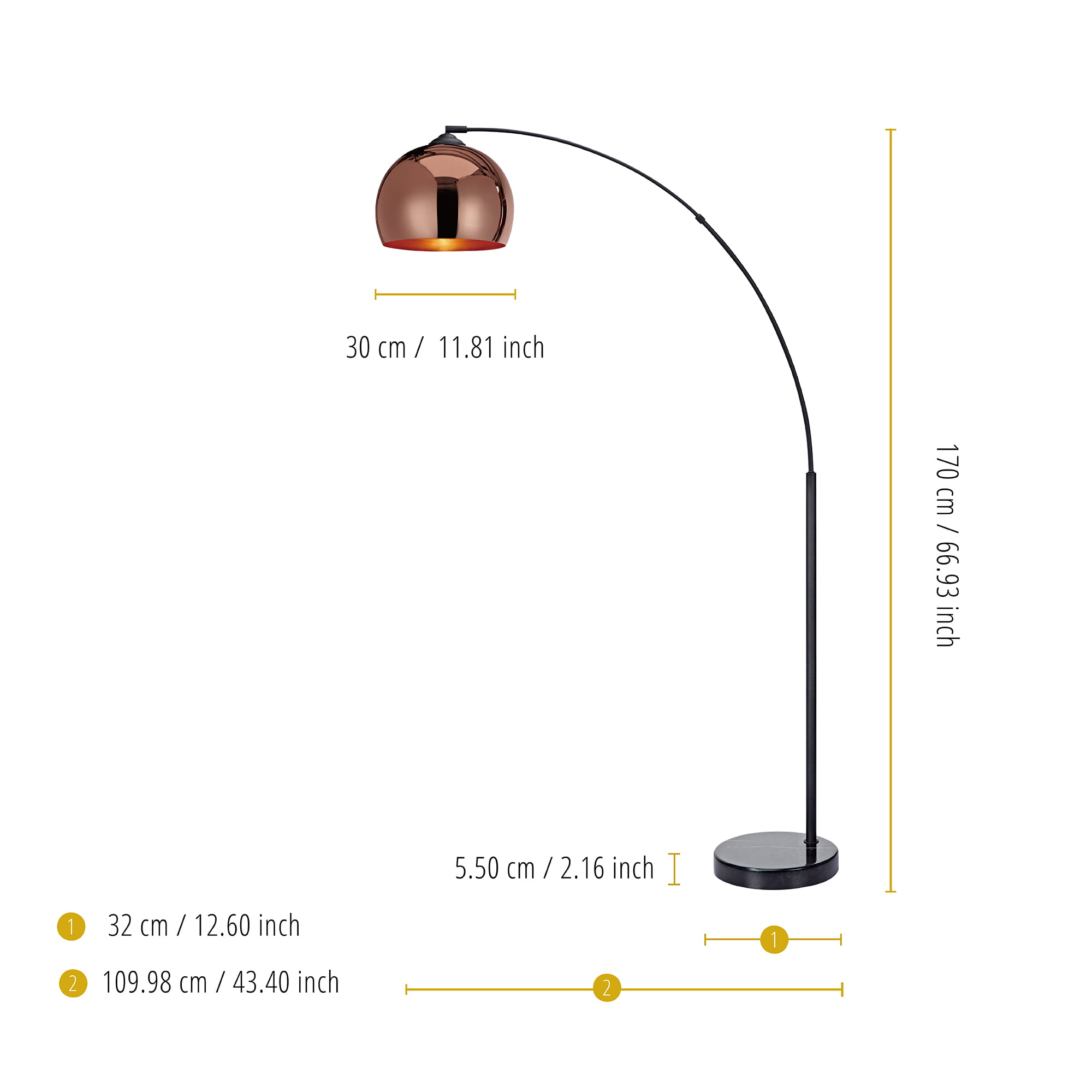 Teamson Home Arquer Arc 66.93″ Metal Floor Lamp with Bell Shade. Rose Gold