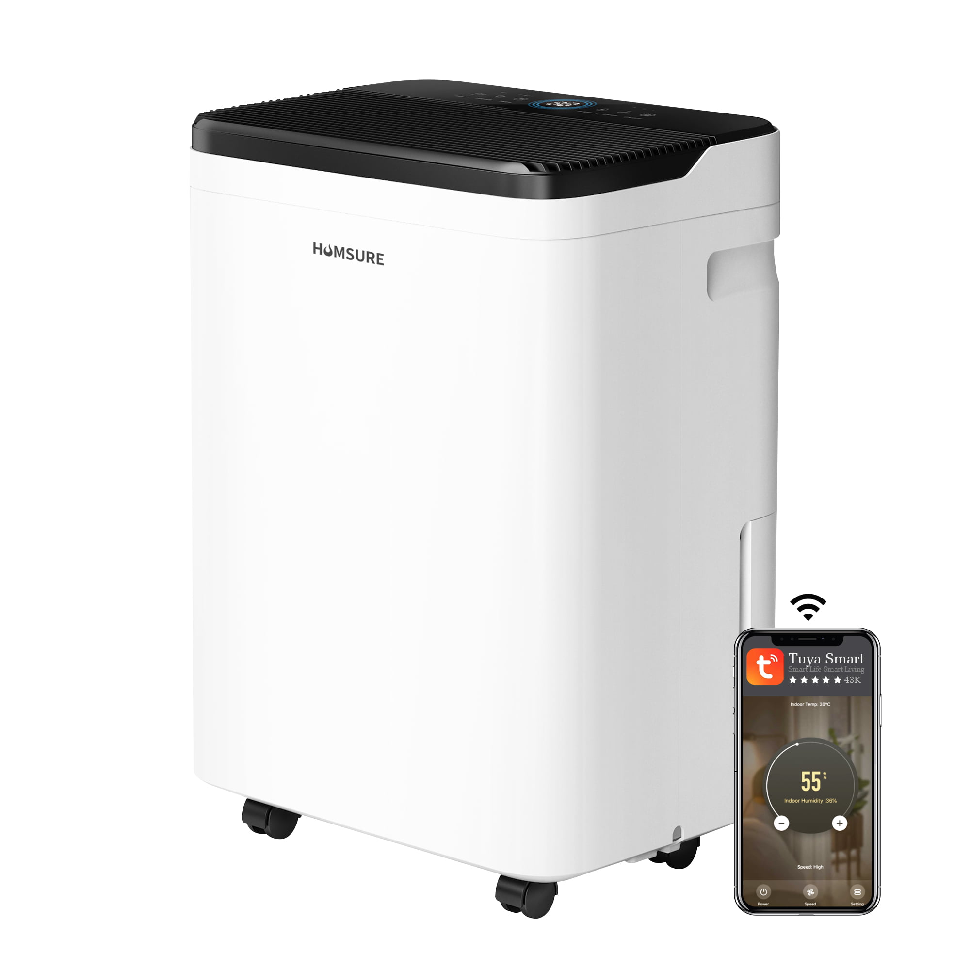 Humsure Intelligent Wifi Dehumidifier  70 Pint 4500 Sq. Ft.Humidity Control Dehumidifier.  for Basements Large Rooms (White)