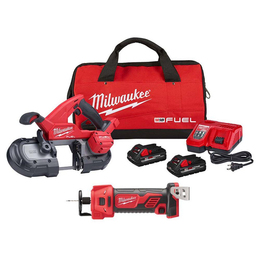 Milwaukee 2829-22-2627-20 M18 FUEL 18-Volt Lithium-Ion Brushless Cordless Compact Bandsaw Kit with M18 Cut-Out Tool