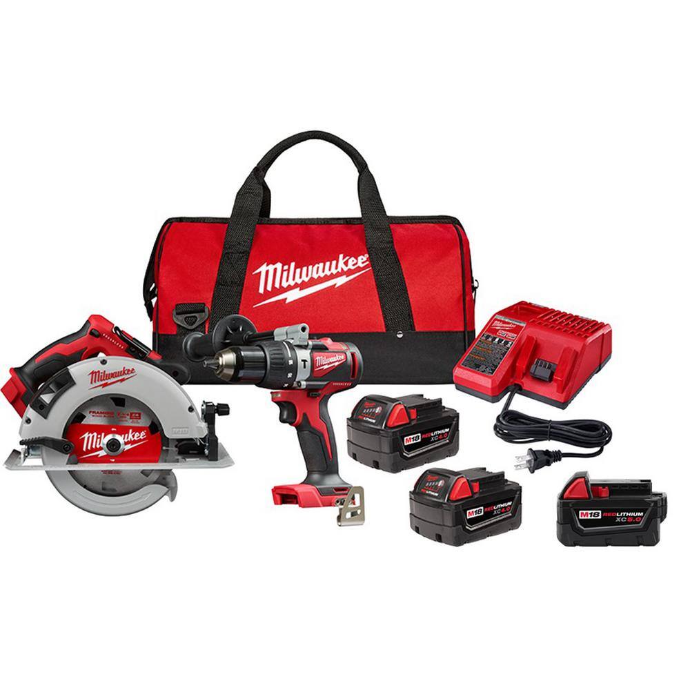 Milwaukee 2992-22-48-11-1850 M18 18-Volt Lithium-Ion Brushless Cordless Hammer Drill/Circular Saw Combo Kit (2-Tool) w/2 4.0 & 1 5.0 Ah Batteries