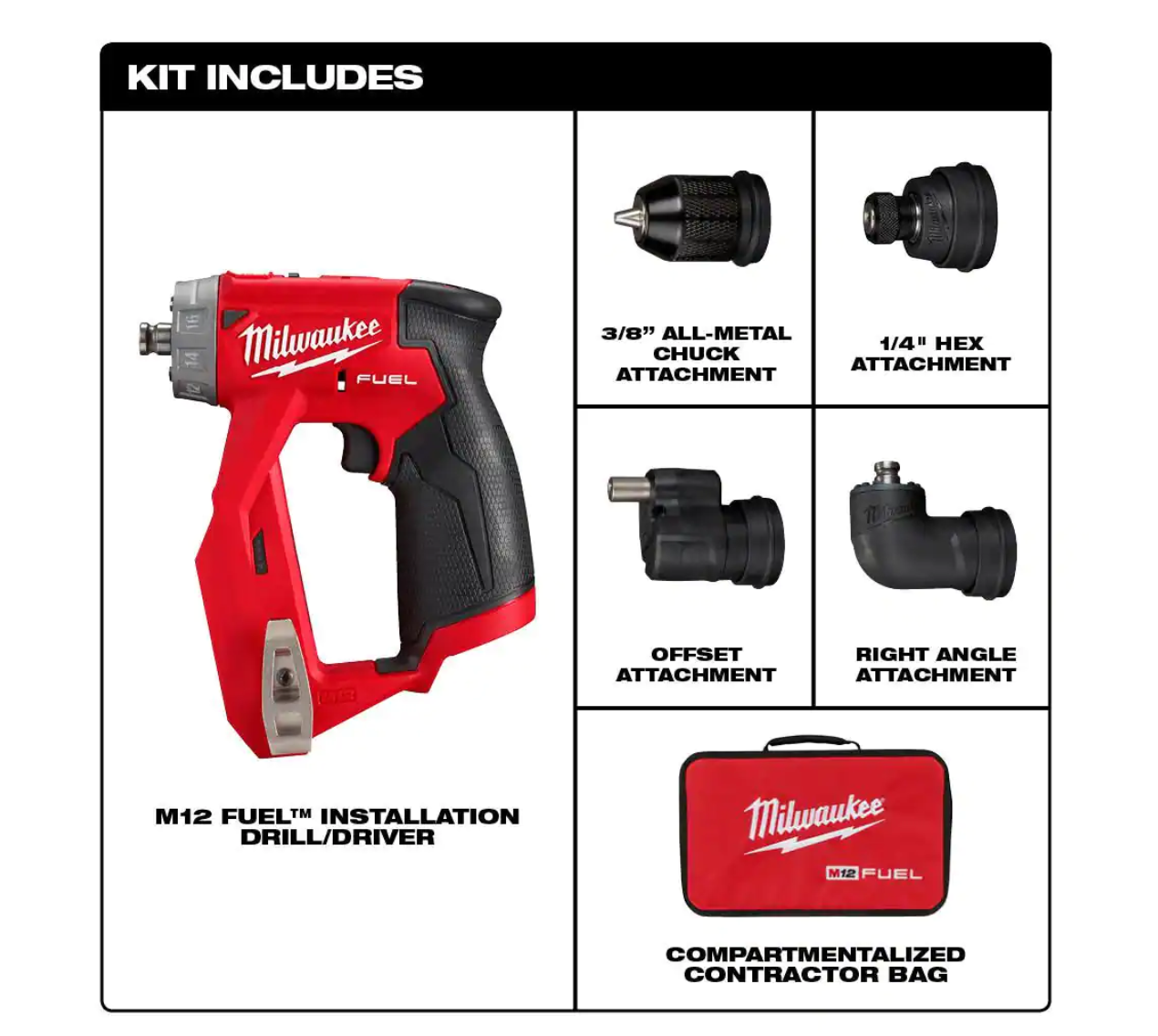 Milwaukee 2505-20-2526-20 M12 FUEL 12-Volt Lithium-Ion Brushless Cordless 4-in-1 Installation 3/8 in. Drill Driver and Multi-Tool Set (Tool-Only)