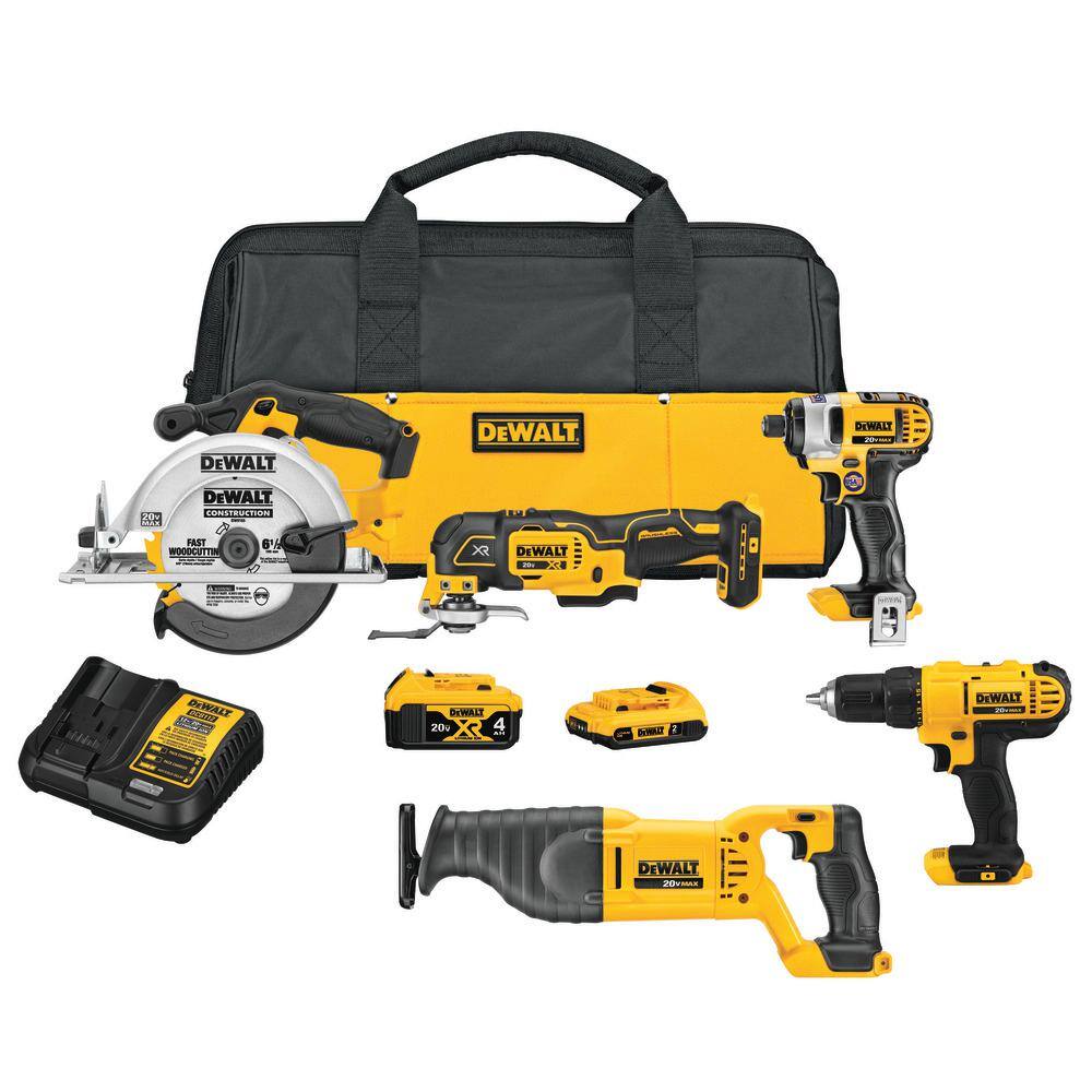 DEWALT DCK551D1M1 20V MAX Cordless 5 Tool Combo Kit with (1) 20V 4.0Ah Battery. (1) 20V 2.0Ah Battery. and Charger