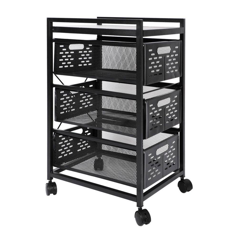 Tatahance W113458235-Z Metal Mesh Storage Drawer Cart with Lock on Wheels in Black