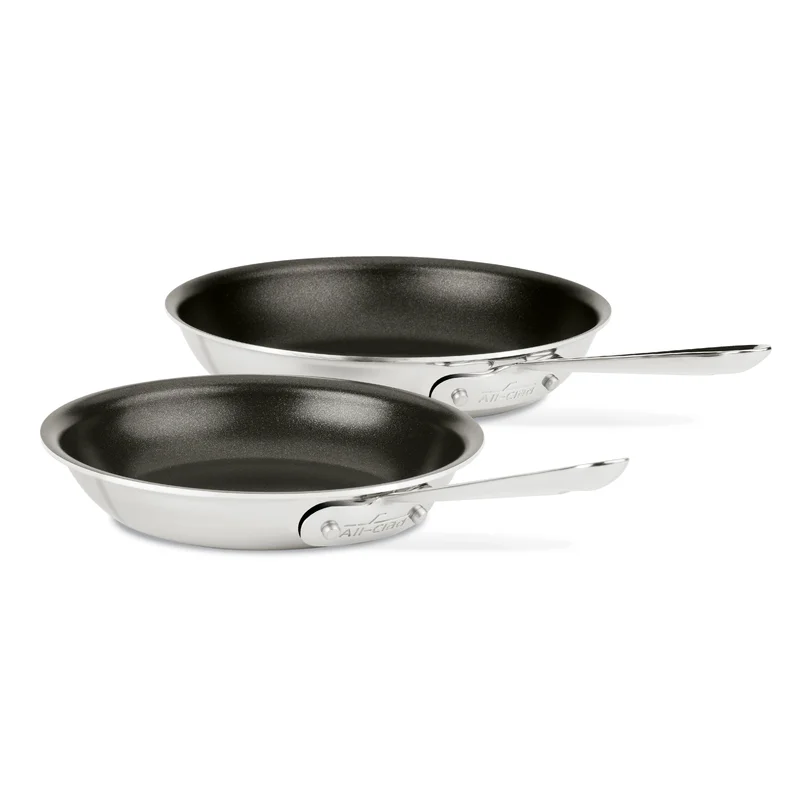 All-Clad 410810 NSR2 Stainless Steel Dishwasher Safe Oven Safe PFOA-free Nonstick 8-Inch and 10-Inch Fry Pan Set. 2-Piece. Silver