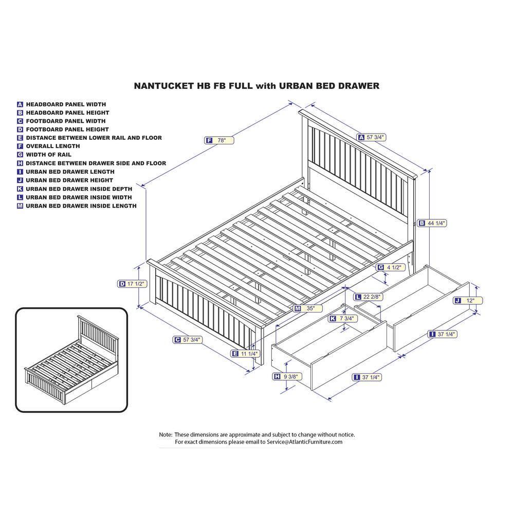 AFI  Nantucket White Full Solid Wood Storage Platform Bed with Matching Foot Board and 2 Bed Drawers