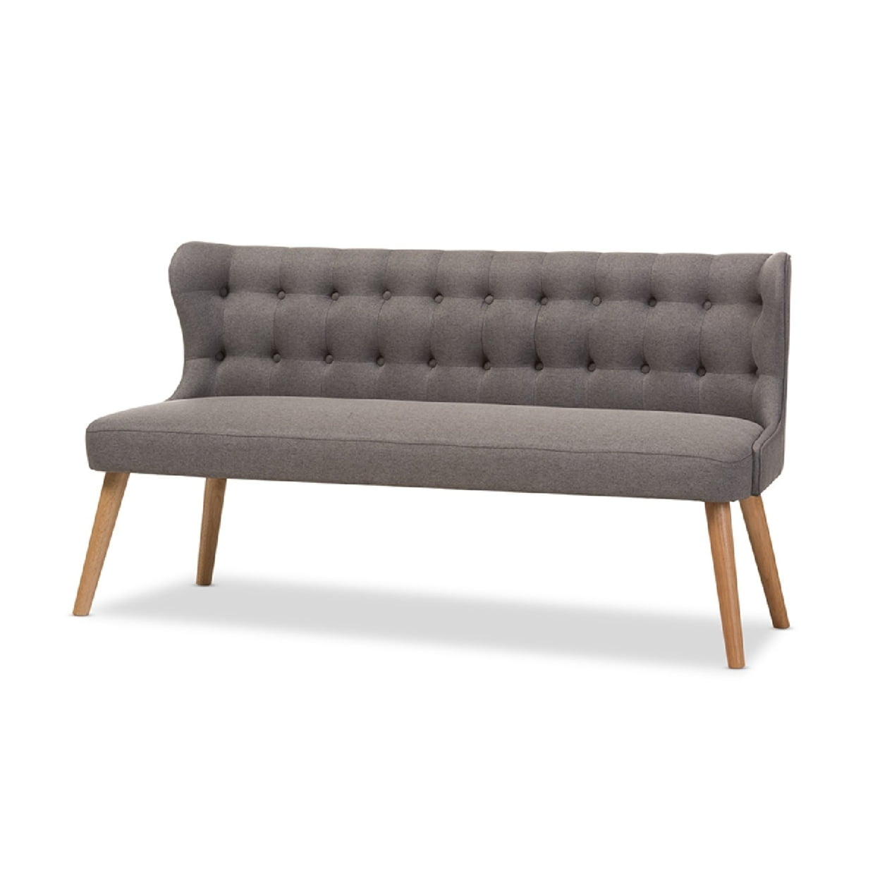Wholesale Interiors Baxton Studio Melody Mid-Century Modern Grey Fabric and Natural Wood Finishing 3-Seater Settee Bench