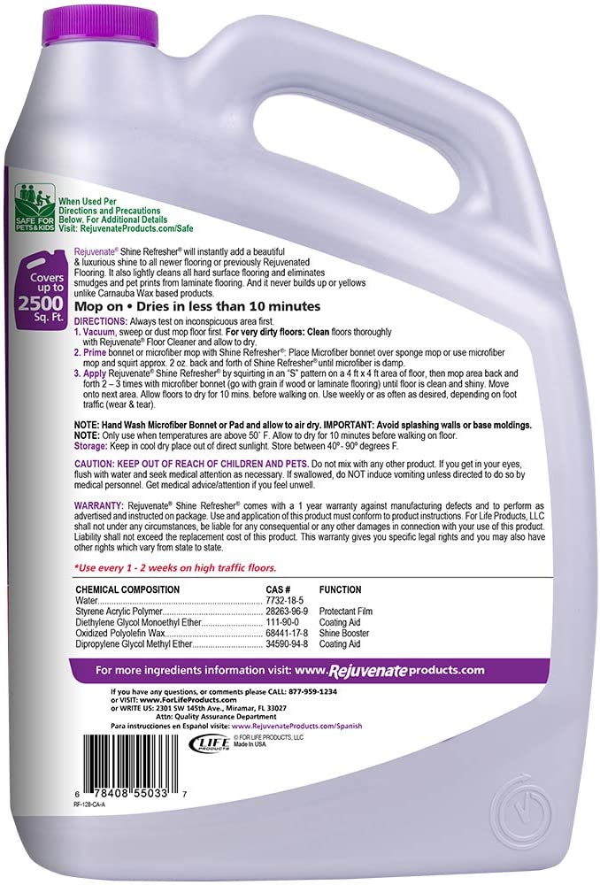 Rejuvenate Shine Refresher Hardwood Polish Restorer Removes Scratches 128oz