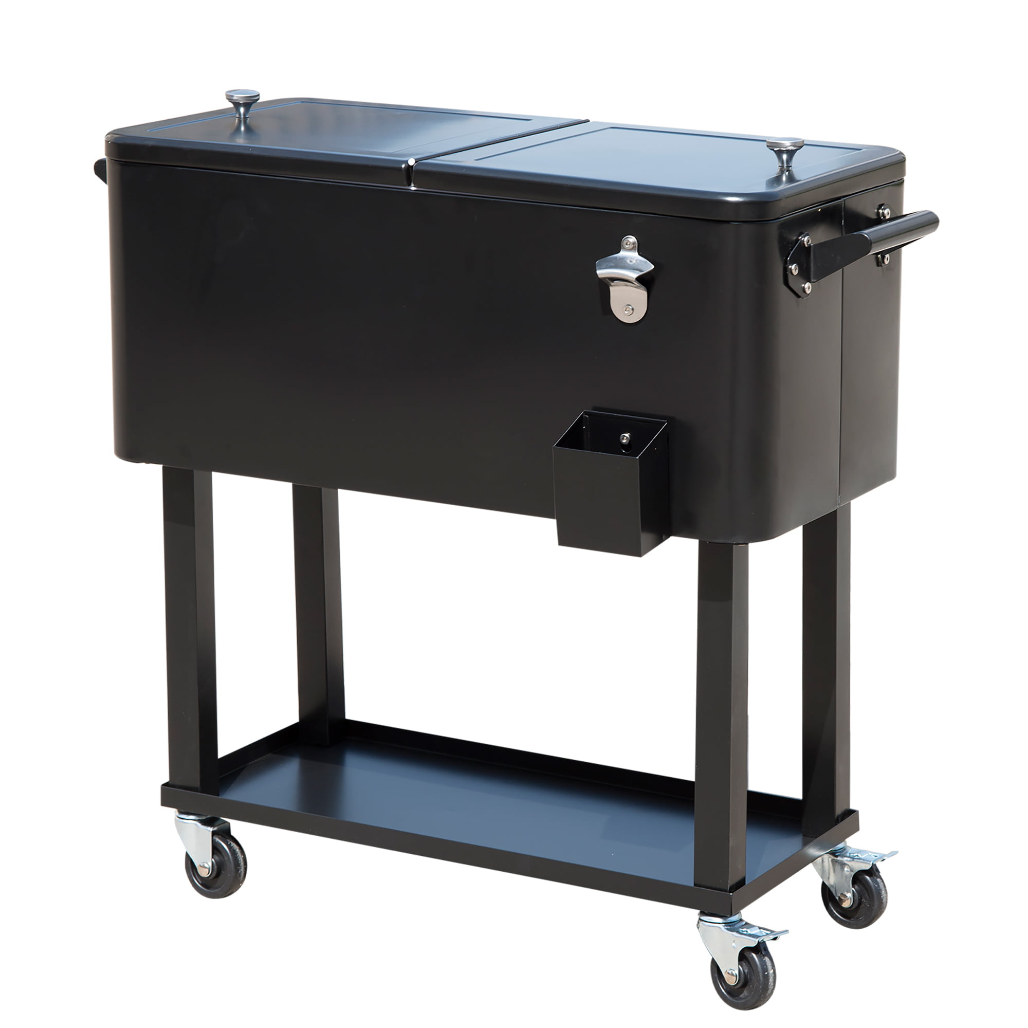 Outdoor 80 Quart Portable Rolling Patio Steel Party Cooler Cart Ice Chest Black