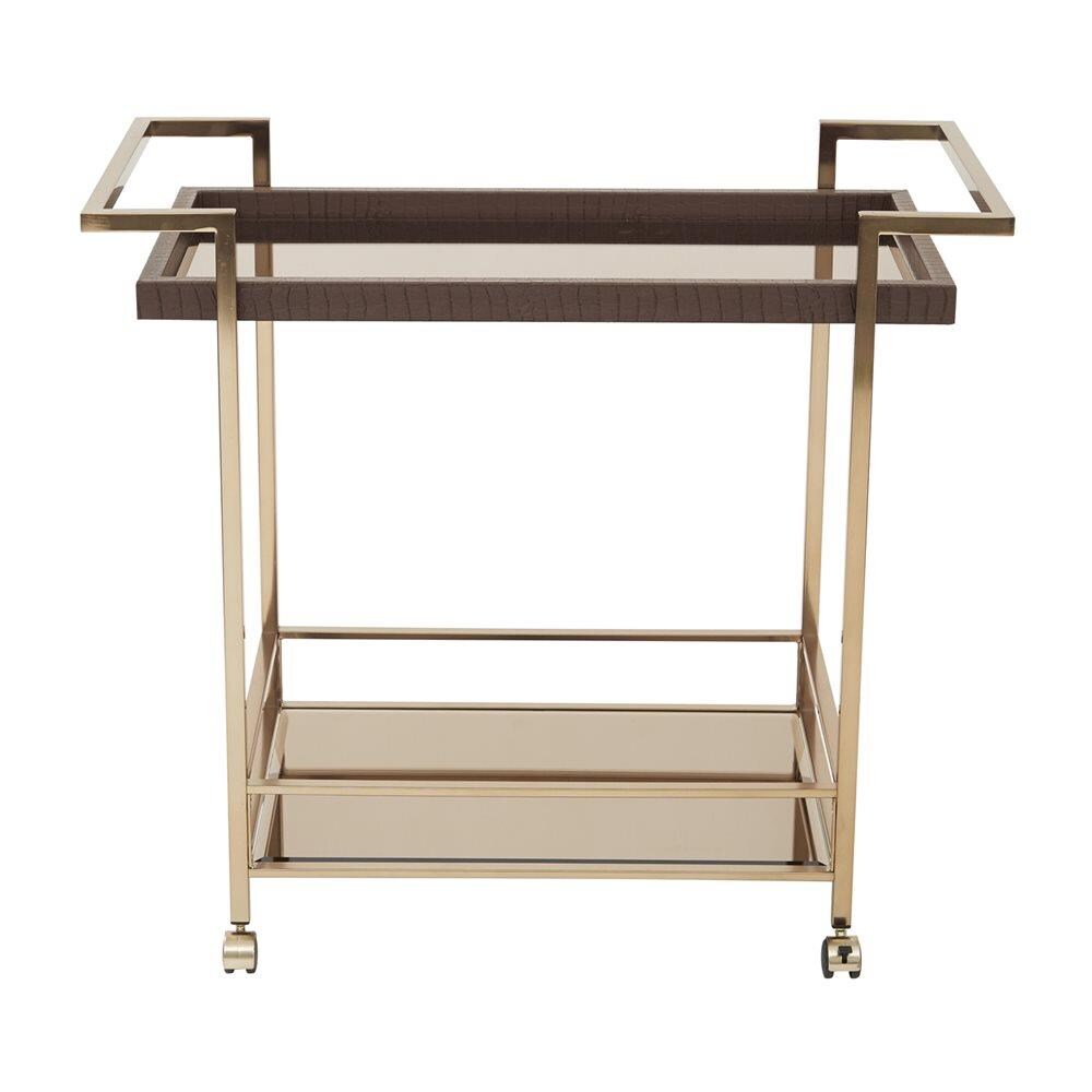 OSP Home Furnishings Gold Metal Base with Glass Top Rolling Kitchen Cart (19-in x 36-in x 32-in)