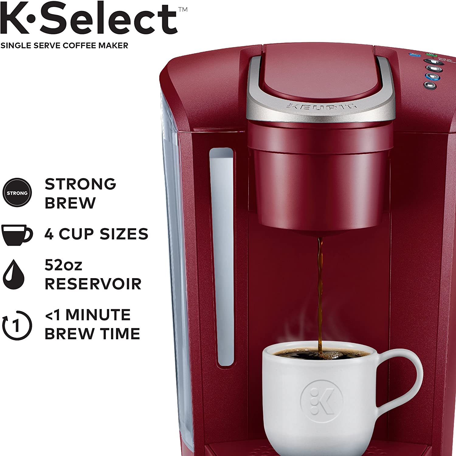 Keurig K-Select Coffee Maker. Single Serve K-Cup Pod Coffee Brewer. With Strength Control and Hot Water On Demand. Vintage Red
