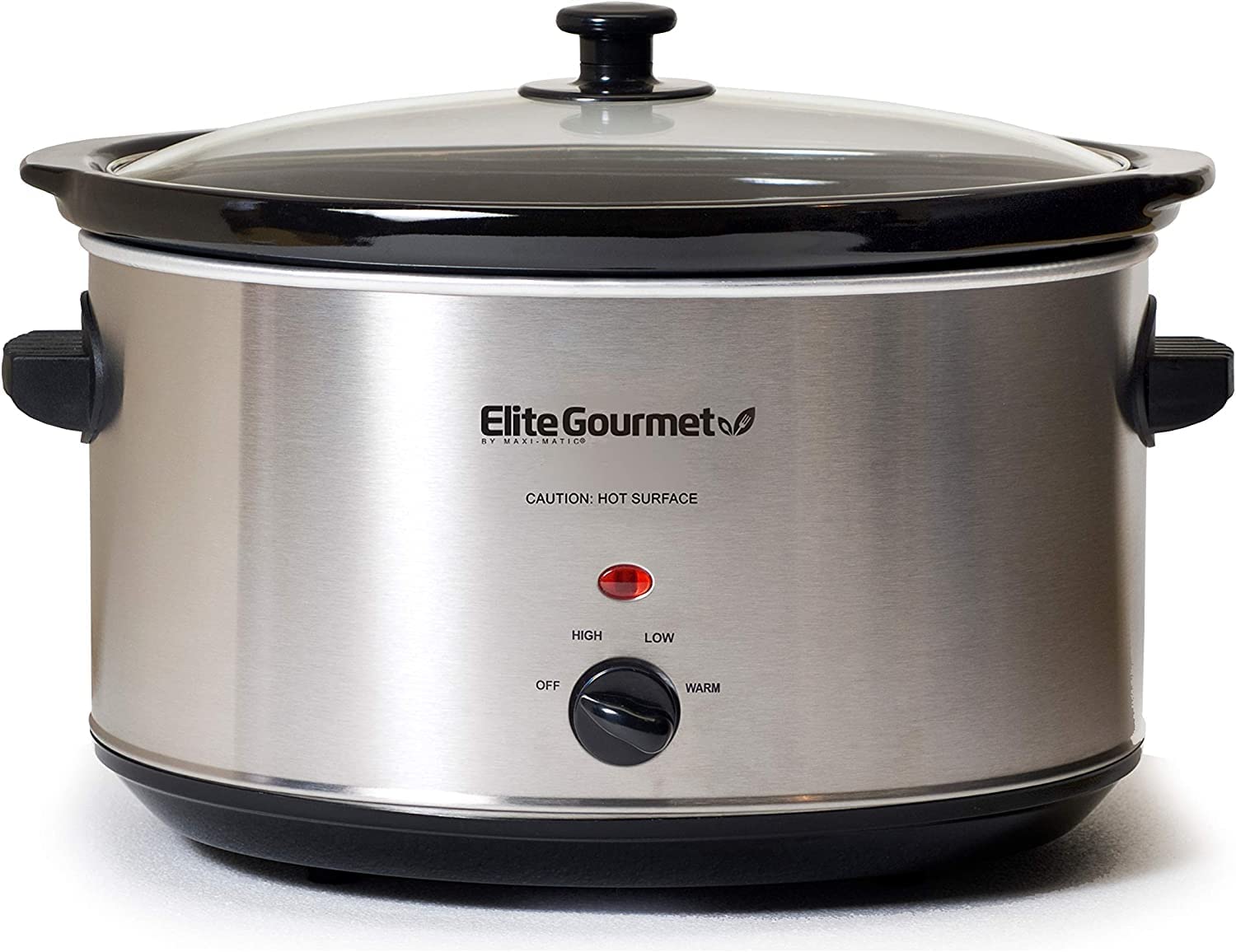 Elite Gourmet Stainless Steel Slow Cooker. Dishwasher-Safe with Tempered Glass Lid. Cool-Touch Handles. Removable Stoneware Pot. 8.5 Quart.MST-900V