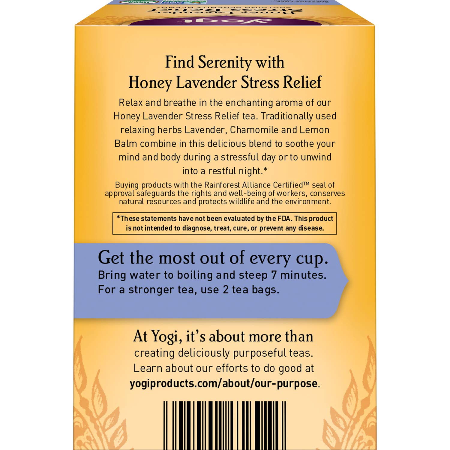 Yogi Tea Honey Lavender Stress Relief. 4 Pack. 64 Tea Bags