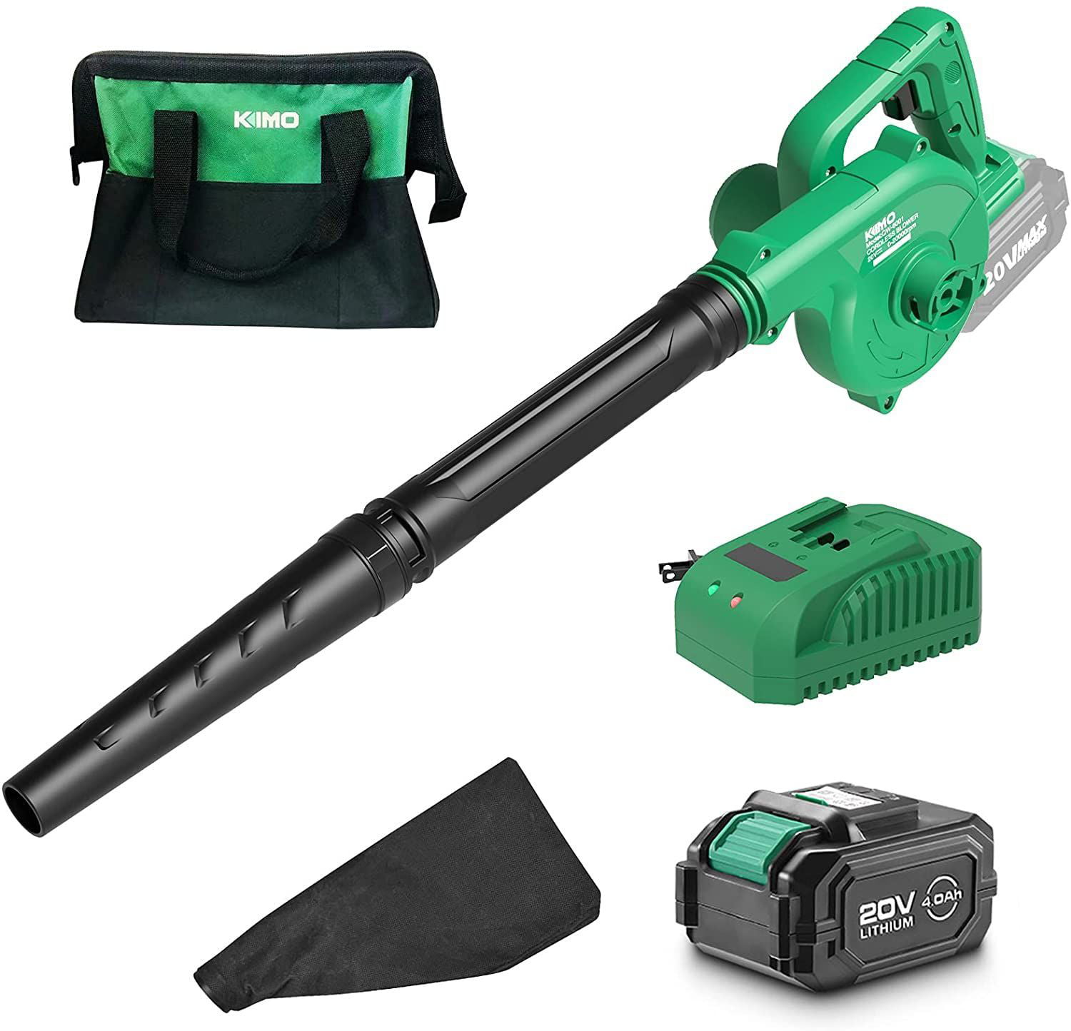 KIMO Cordless Leaf Vacuum Cordless - Batteries for Cordless Leaf Blowers. 20V 4.0 Ah Battery Power. Electric Leaf Blower Vacuuming