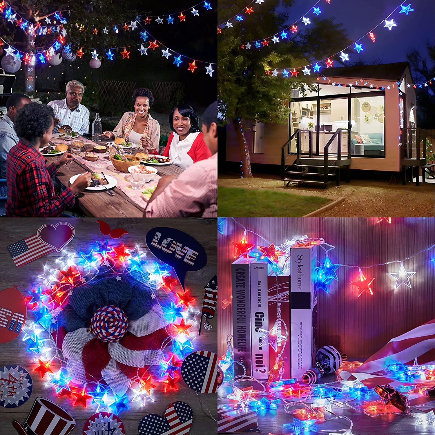 4th of July Decorations Red White and Blue Lights with 40Led Big Stars