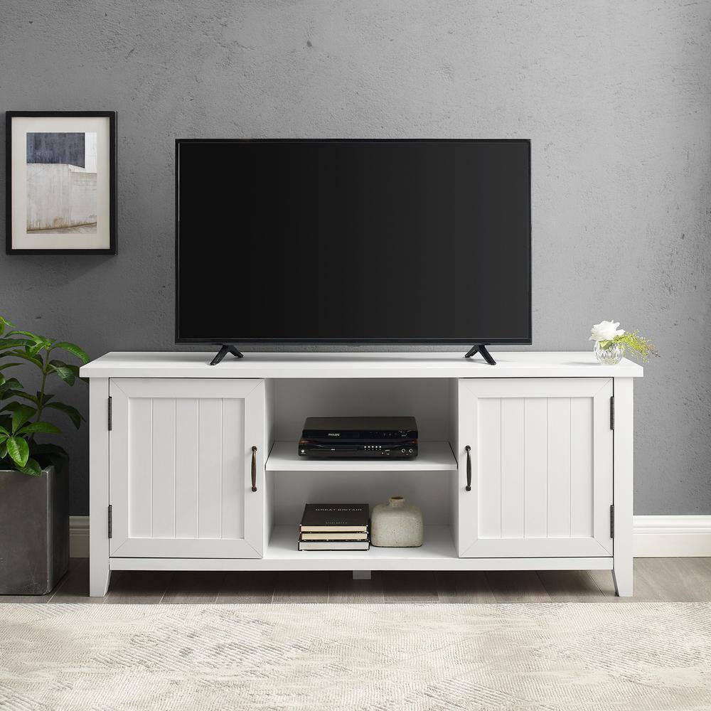 Walker Edison Furniture Company  58 in. White Wood TV Stand with Storage Doors (Max tv size 65 in.)