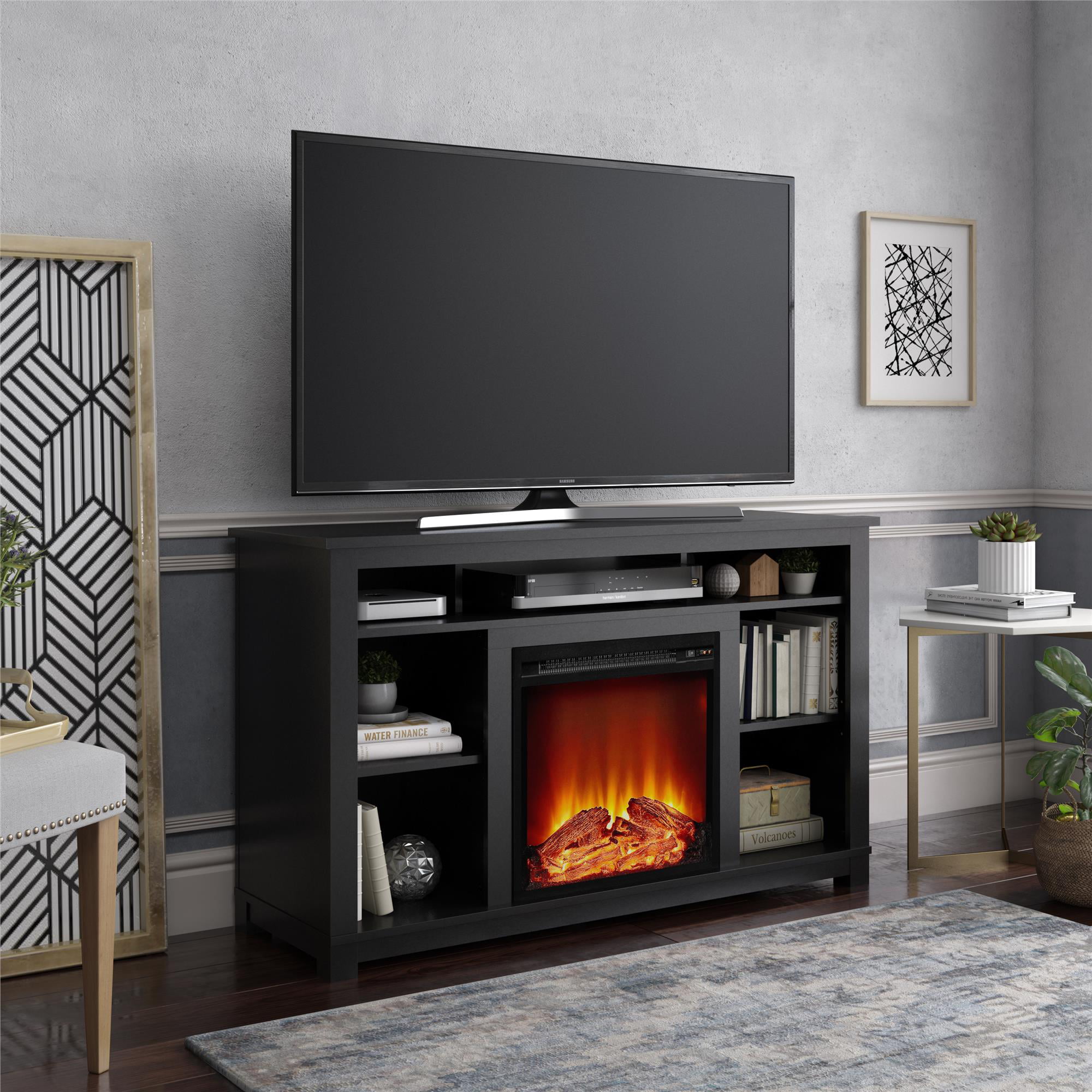 Ameriwood Home Kahle Fireplace TV Stand for TVs up to 55″. Black