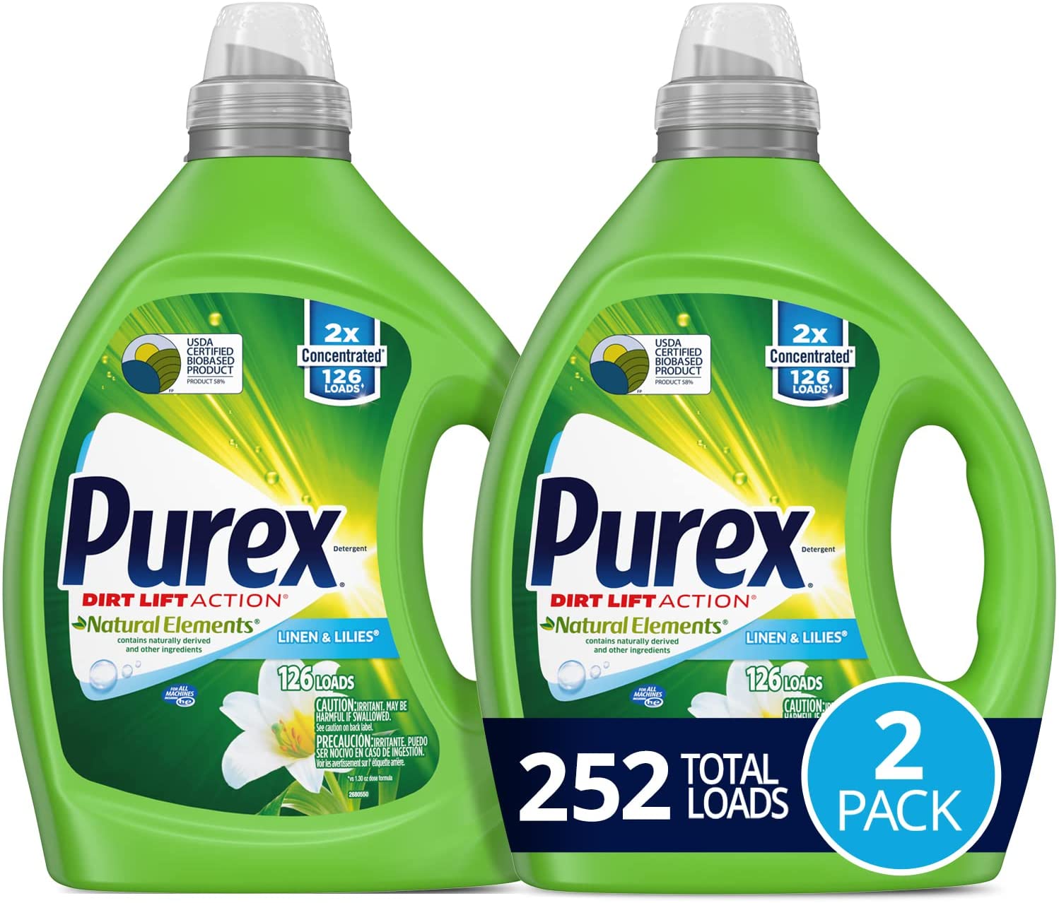 Purex Liquid Laundry Detergent. Natural Elements Linen & Lilies. 2X Concentrated. 2 Count