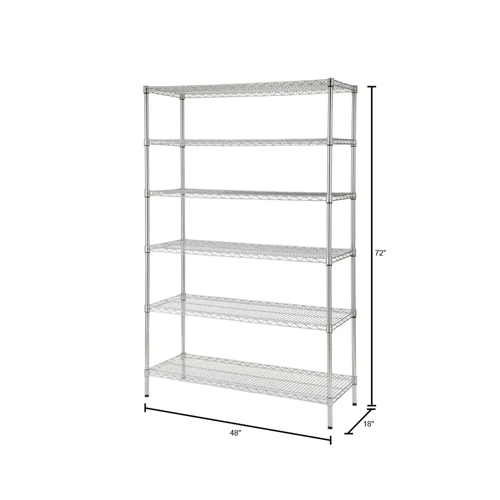 HDX HD18481302PS-1 Tier Commercial Grade Heavy Duty Steel Wire Shelving Unit in Chrome (48 in. W x 72 in. H x 18 in. D)
