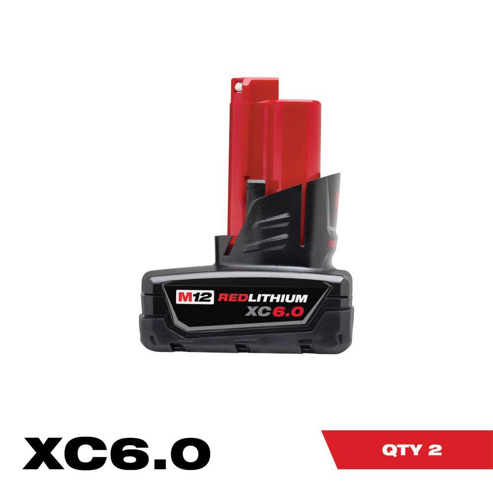 Milwaukee 48-11-2460 M12 12V Lithium-Ion XC Extended Capacity Battery Pack 6.0Ah (2-Pack)