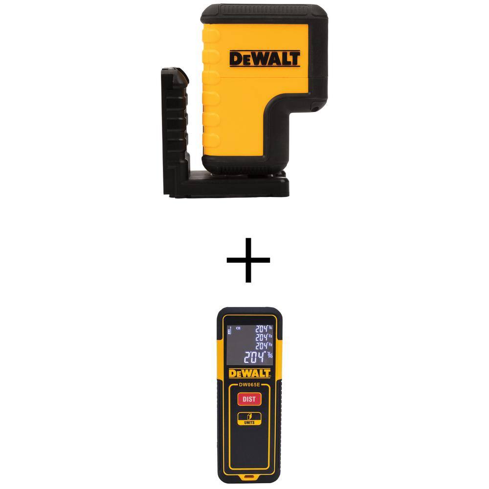 DEWALT DW08302CGWDW065 120 ft. Green Self-Leveling 3-Spot Laser Level Kit and 65 ft. Laser Distance Measurer with Two AA Batteries and Case