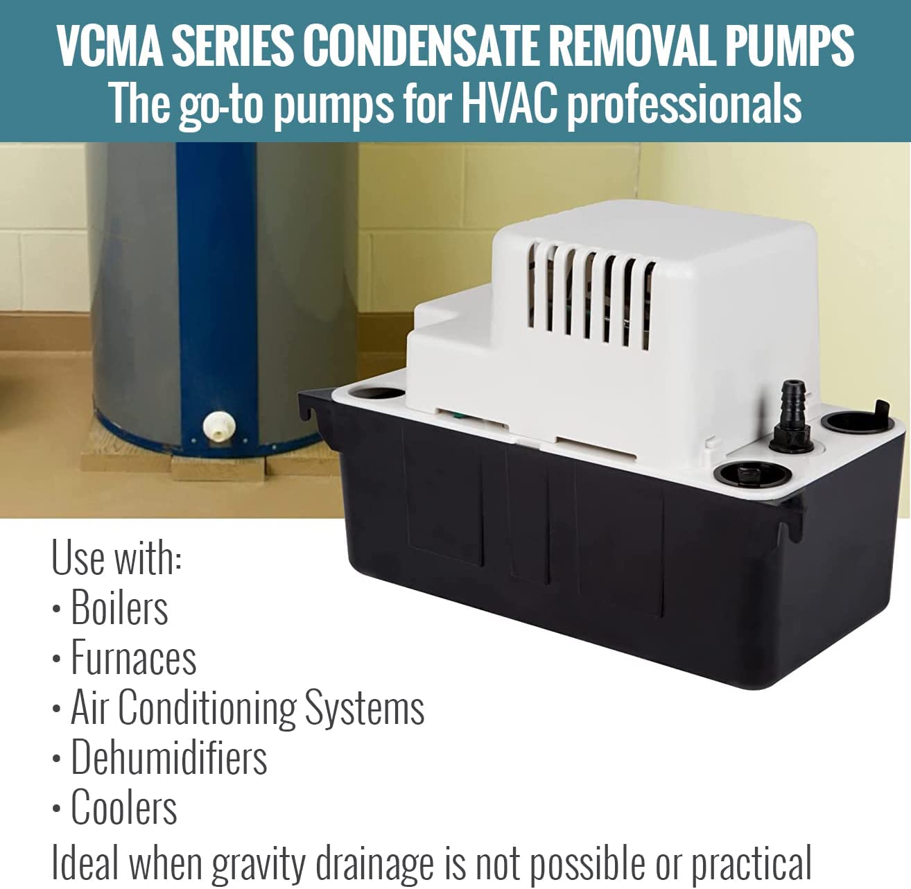 Little Giant VCMA-20ULS 115 Volt. 80 GPH. 1/30 HP Automatic Condensate Removal Pump with Safety Switch. White/Black. 554425