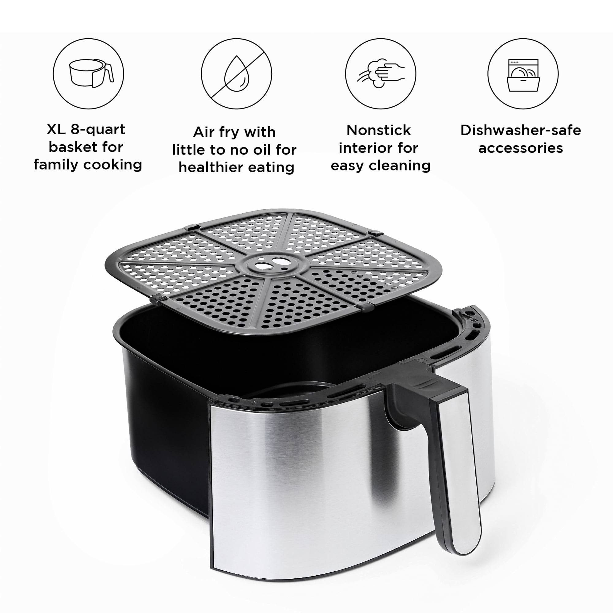 Chefman TurboFry Air Fryer. 8-Qt Capacity. BPA-Free. Dishwasher Safe Basket. One-Touch Presets. Black