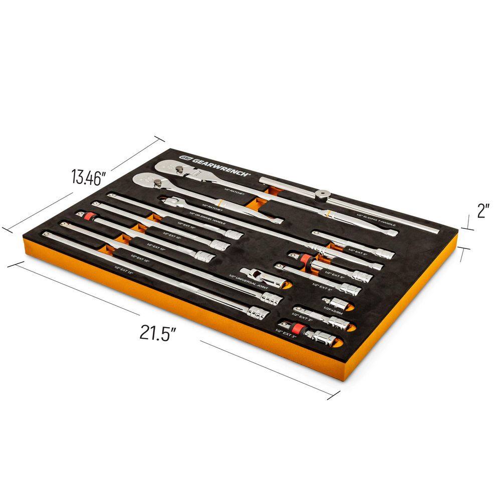 GEARWRENCH 1008035635 1/2 in. 90T Ratchet and Drive Tool Set with EVA Foam Tray (16-Piece)