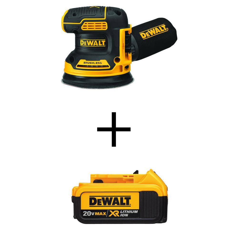 DEWALT DCW210BWDCB204 20V MAX XR Cordless Brushless 5 in. Random Orbital Sander and (1) 20V Premium Lithium-Ion 4.0Ah Battery