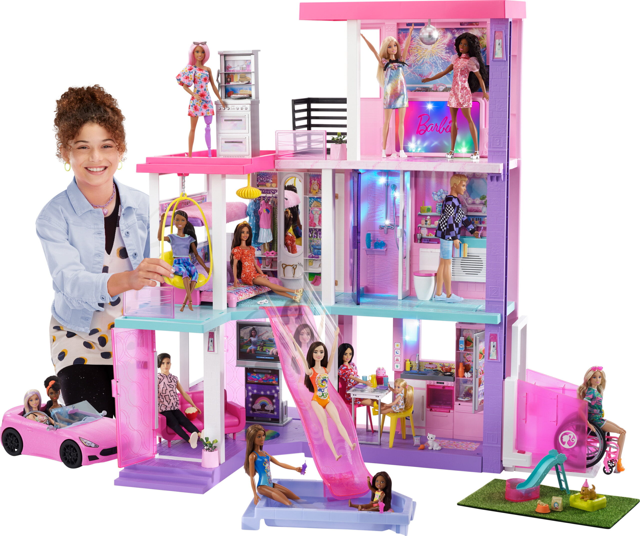 Barbie Deluxe Special Edition 60th DreamHouse Playset with 2 Dolls. Car & 100+ Pieces