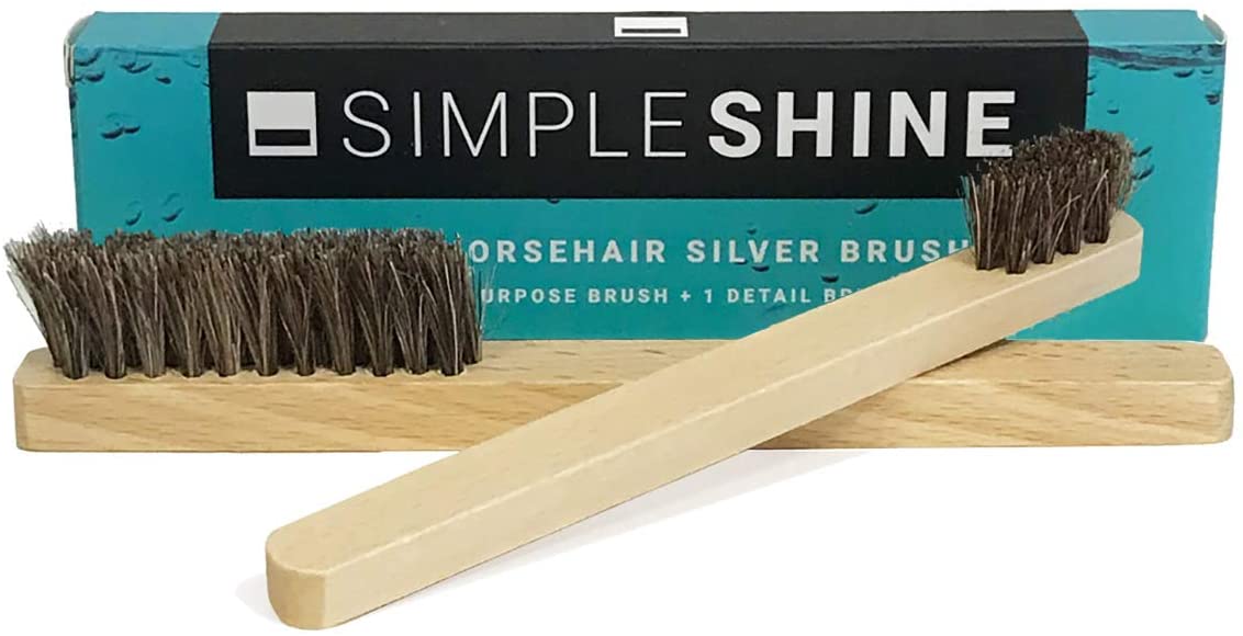 Horsehair Silver Brush Set 2 Silver Cleaning Brushes for Detail Polish Work