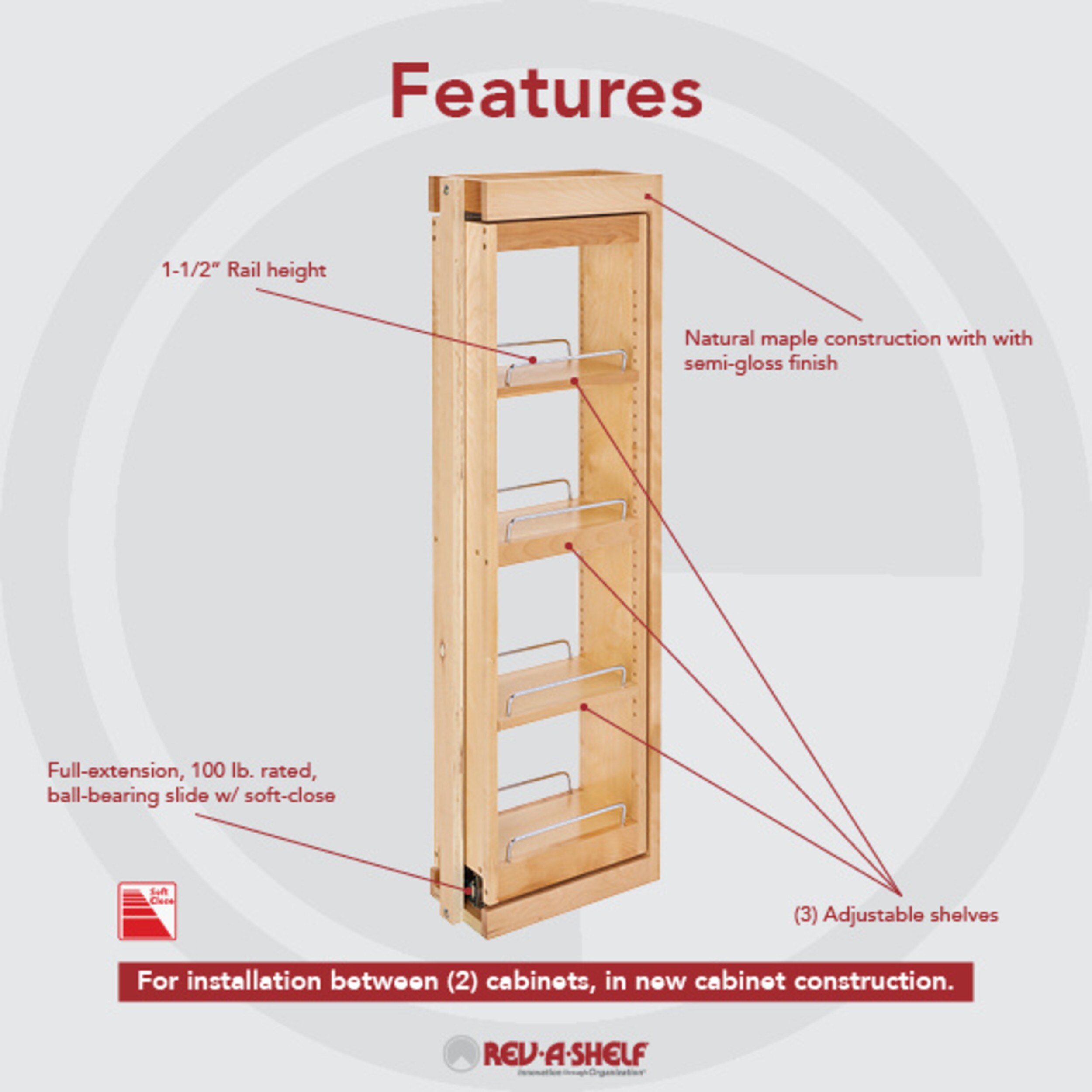 Rev-A-Shelf 6-in W x 39-in H 5-Tier Cabinet-mount Wood Soft Close Sliding Shelf Kit