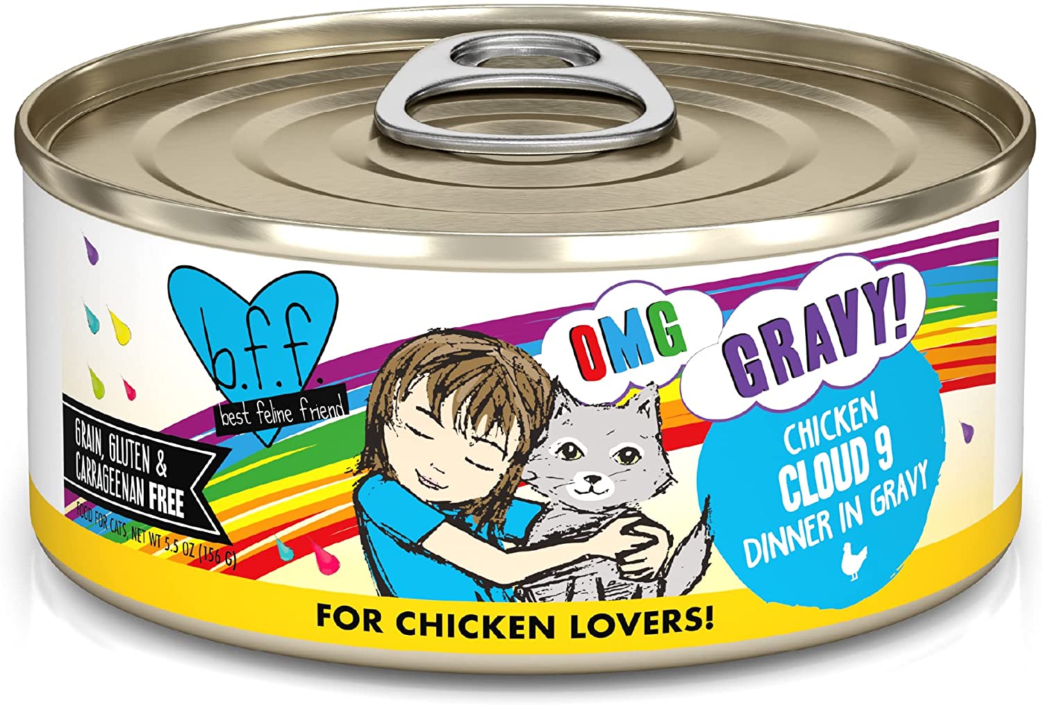 Weruva Wet Cat Food B.F.F. OMG - Best Feline Friend Oh My Gravy!. Chicken Cloud 9 with Chicken in Gravy. 5.5oz Can (Pack of 8)