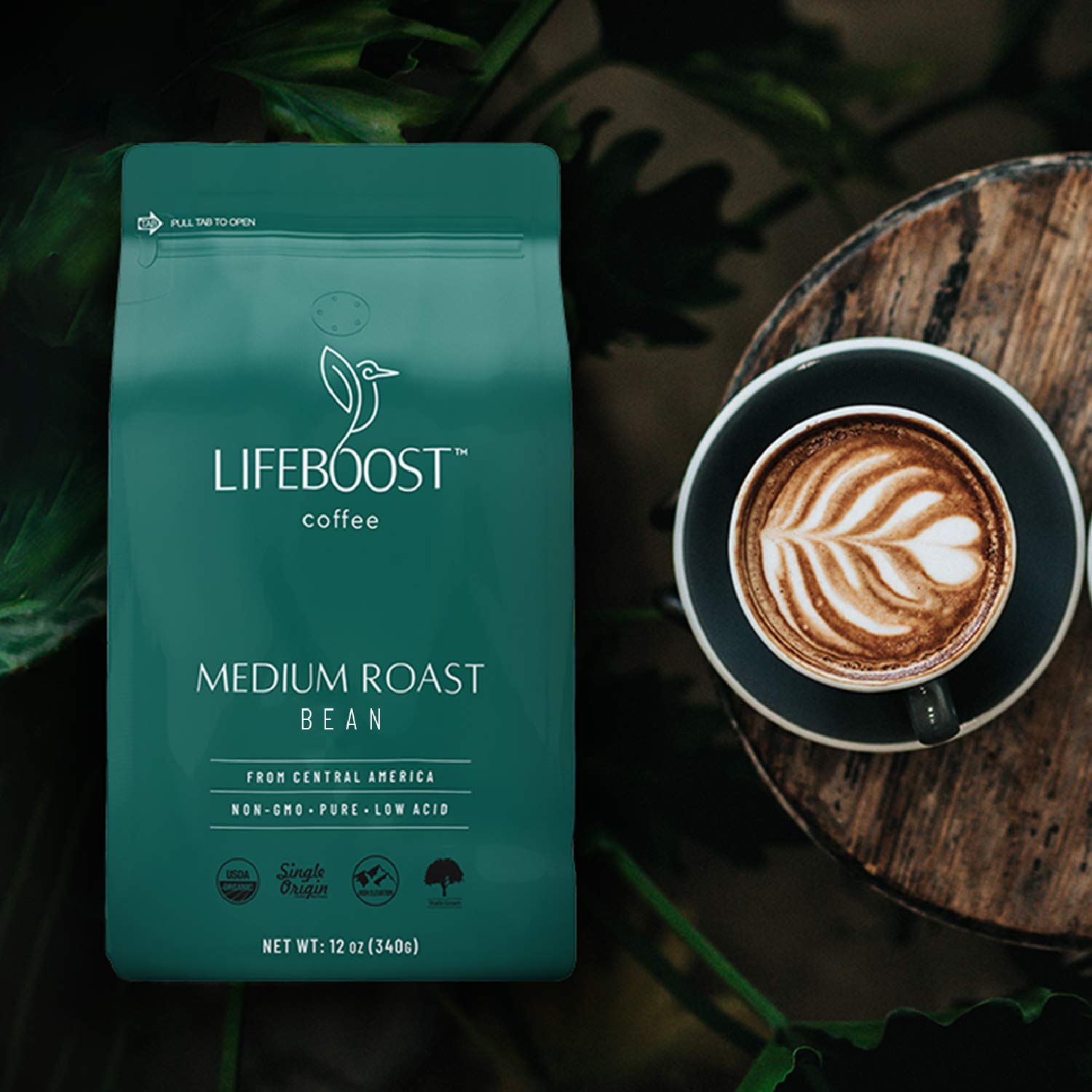 Lifeboost Coffee Whole Bean Medium Roast Coffee - Low Acid Single Origin USDA Organic Coffee - Non-GMO Whole Beans Coffee Third Party Tested For Mycotoxins & Pesticides - 12 Ounces